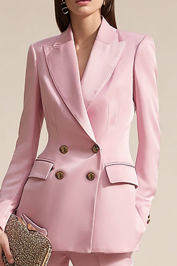 Pink 2 Piece Peak Lapel Satin Business Suits